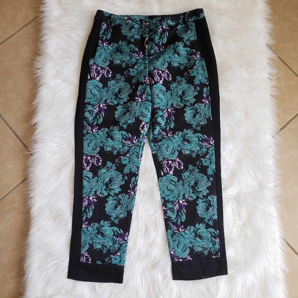 Topshop Navy with Purple and Teal Floral Pants 8